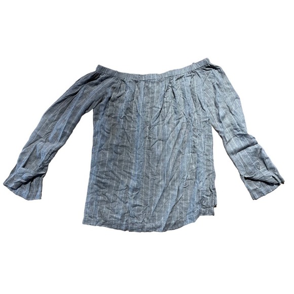 Anthropologie Cloth & Stone Brand Gray/White Striped Flannel off shoulder - XS - Picture 2 of 5